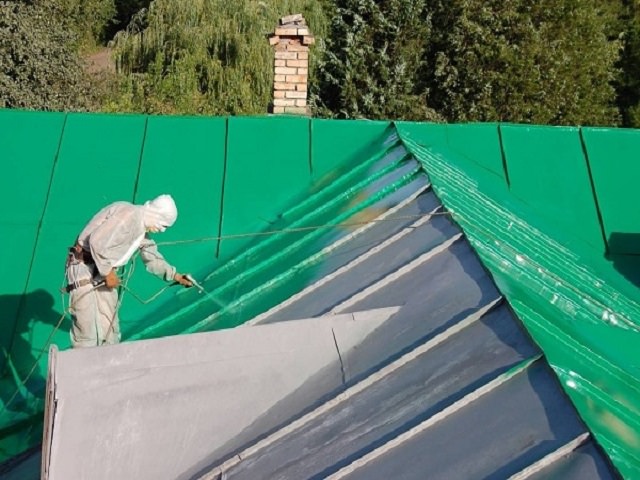 Процесс покраски крыши